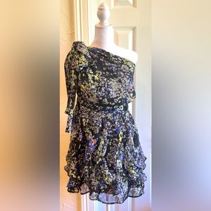 One shoulder floral dress with flirty skirt by MM Couture